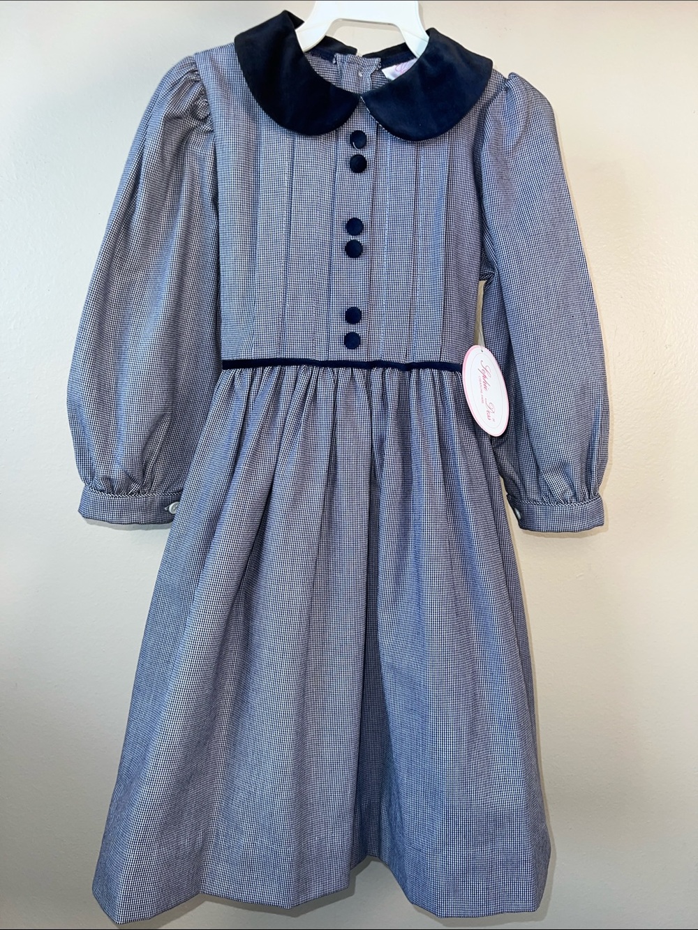 Vintage Sophia Dess Girls Dress with Navy velvet Peter Pan Collar Size 4